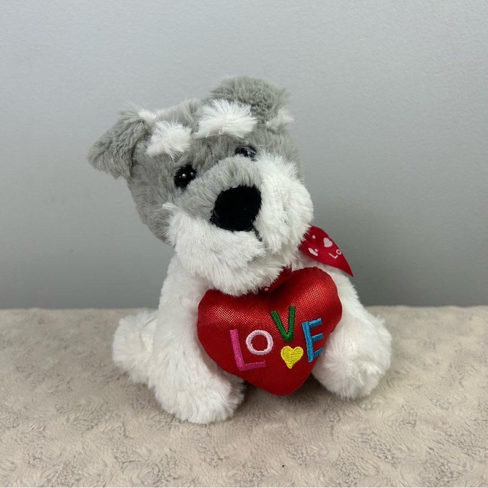 Inter American Products Puppy Dog Plush Stuffed Animal Gray White Red Love Heart